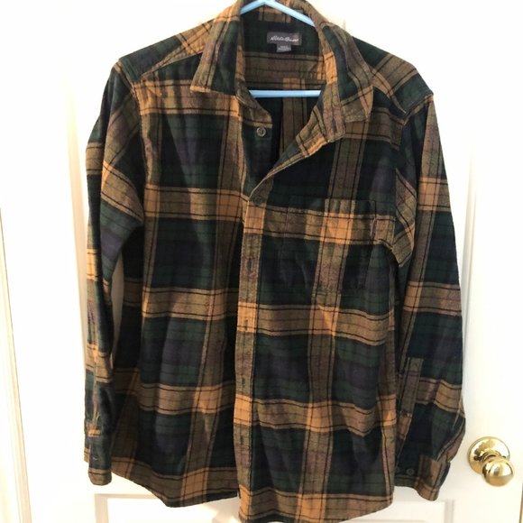 Eddie Bauer Other - Eddie Bauer Flannel Shirt Men' Large Green & Tan Plaid Relaxed Fit Heavy Cotton
